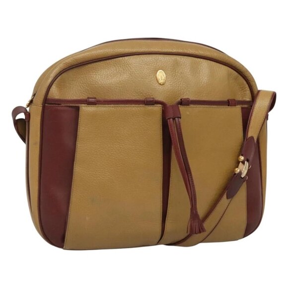 CARTIER Must Line Shoulder Bag Leather Beige Wine Red Auth BA709 - Picture 1 of 14